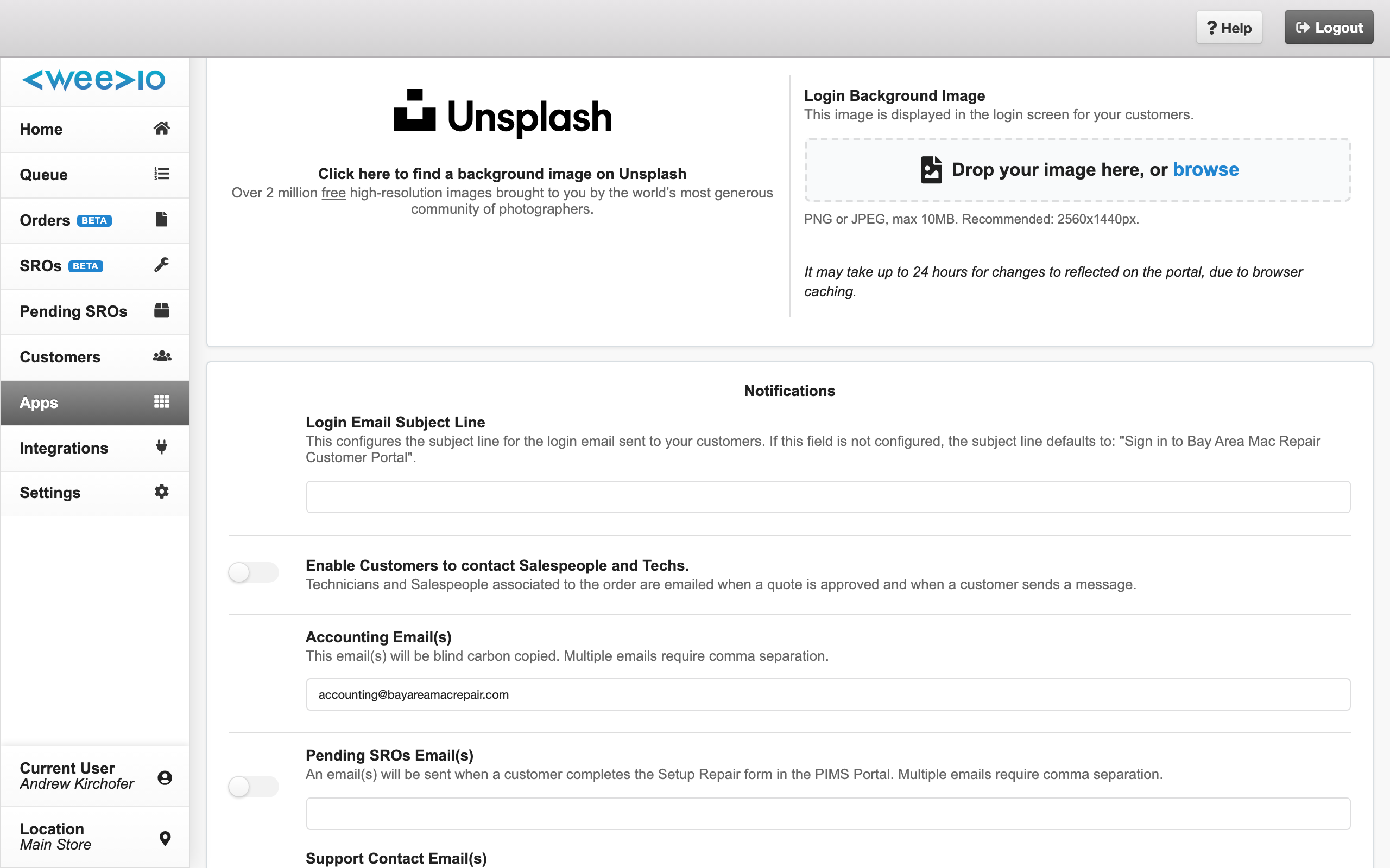 Login Background Image upload area with preview