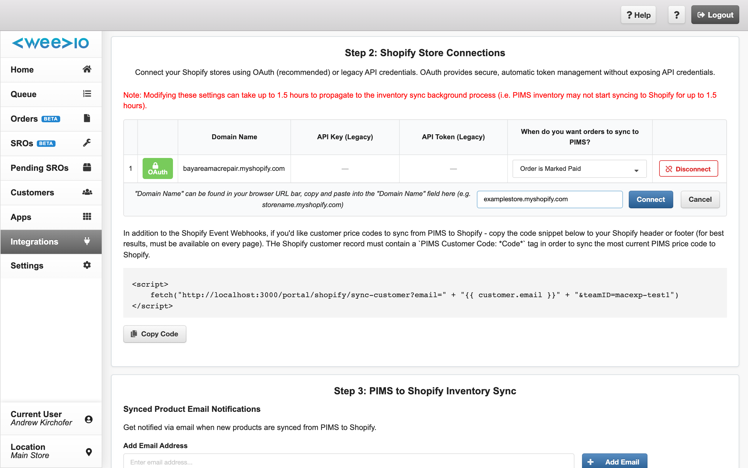 The domain input dialog with example domain